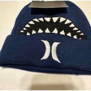 Hurley Boys Youth Shark Teeth Mouth Knitted Navy White Logo Beanie NWT